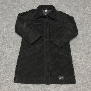 Nike Jacket Womens Small Black Long Coat Icon Clash Sherpa Polar Fleece